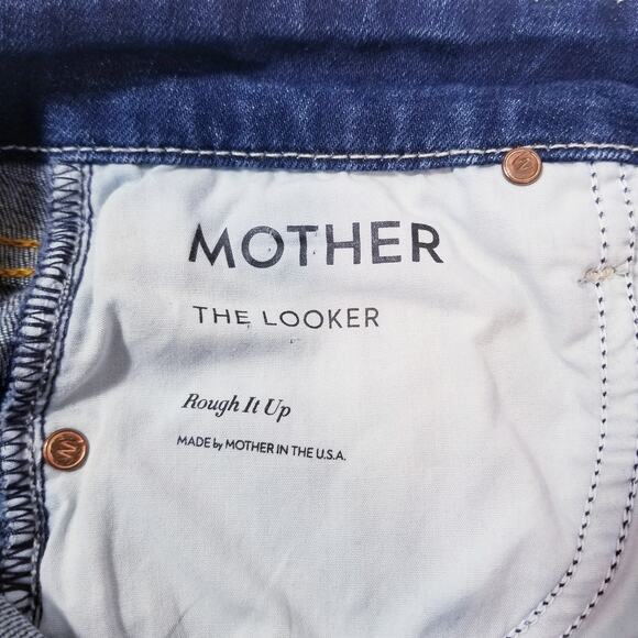 MOTHER Jeans The Looker in Rough it Up Blue Denim Distressed Skinny - Picture 6 of 16
